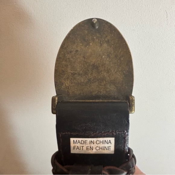 BELT Black Braided Vegan Leather Metal Oval Buckle with Blue Stones Pin Closure - Picture 7 of 8